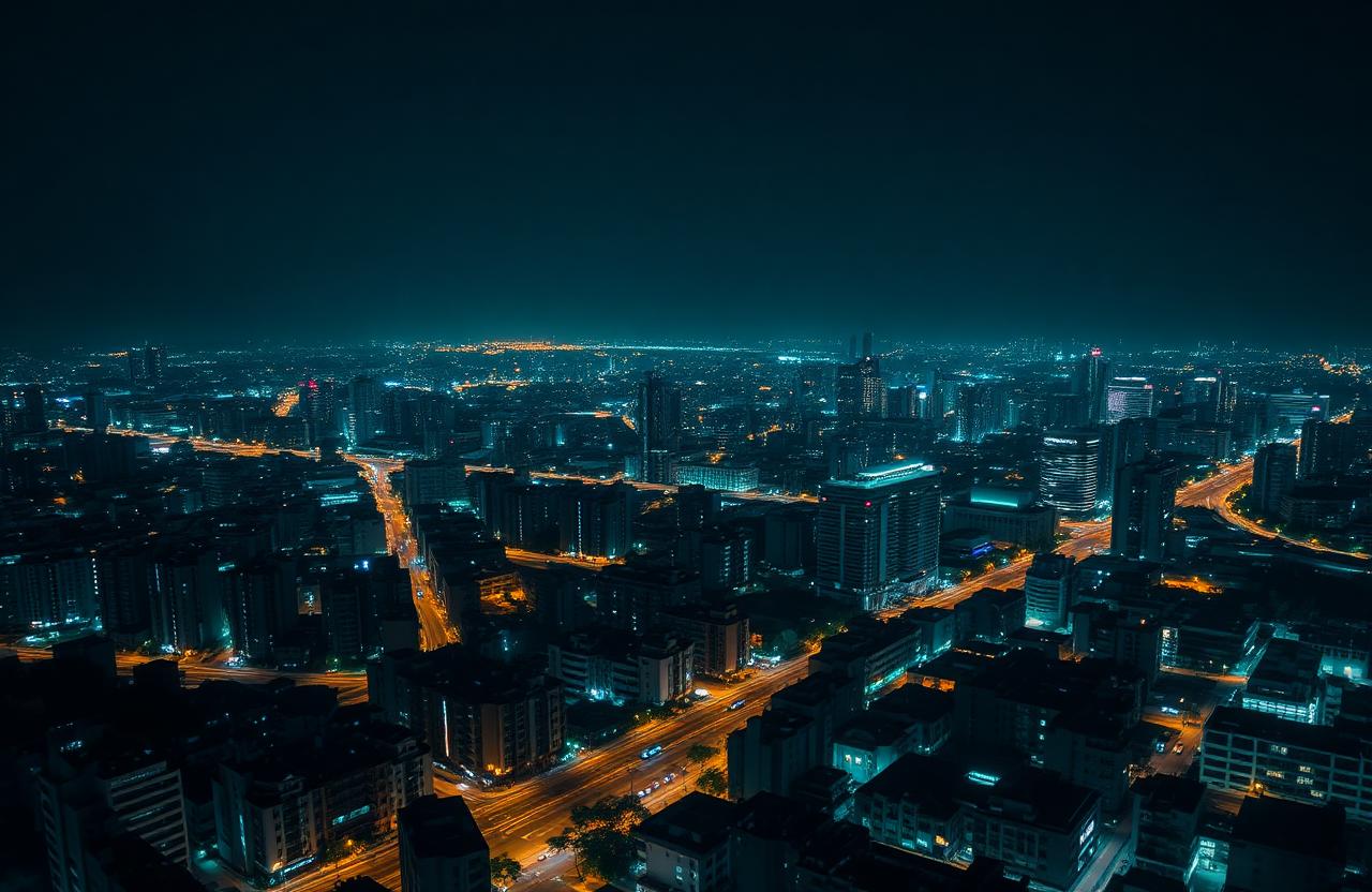 African city skyline lit by fiber networks